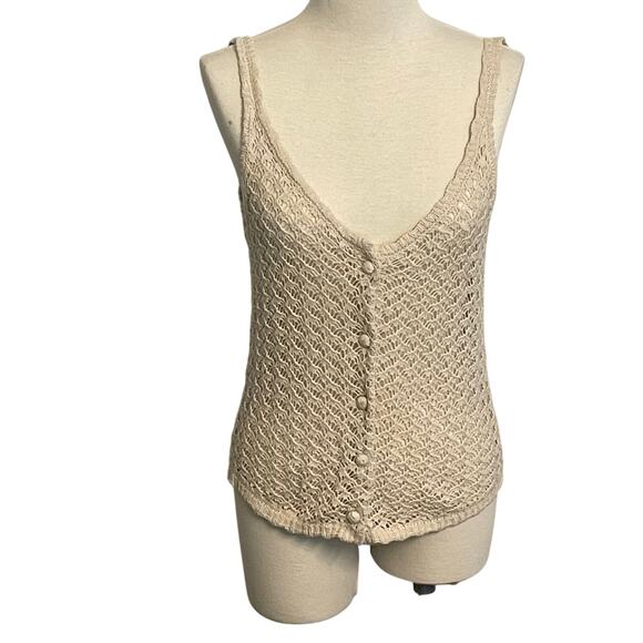 Moon and Madison Cream Crochet Tank Top Button Up - Picture 1 of 7